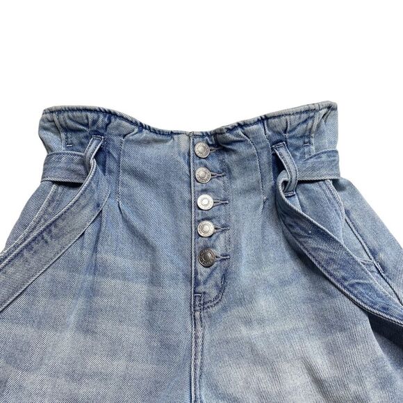 American Eagle Mom Shorts Belted Paper Bag Waist Button Fly Blue Sz 00 - Picture 5 of 14